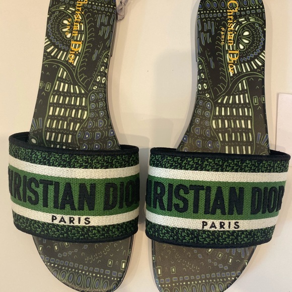 New Christian Dior Embroidered Green Slides Sz 40 - Picture 2 of 5